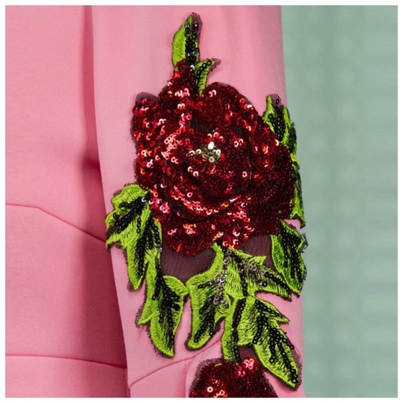 Retro Pink Sequin Flower Appliqué Dress - Picture 5 of 5